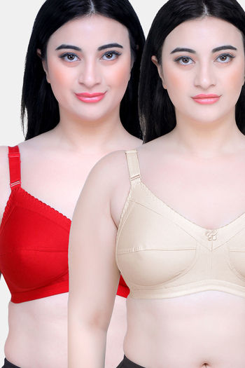 Buy Maroon Clothing Single Layered Non Wired Full Coverage Minimiser Bra (Pack of 2) - Multicolor